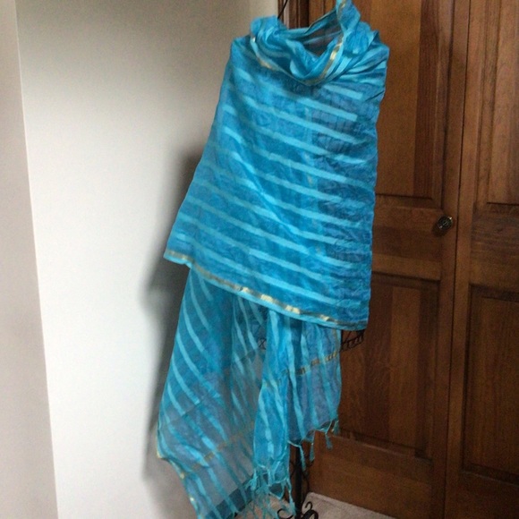 Aqua blue organza extra large scarf/Wrap 92”x33” - Picture 2 of 4